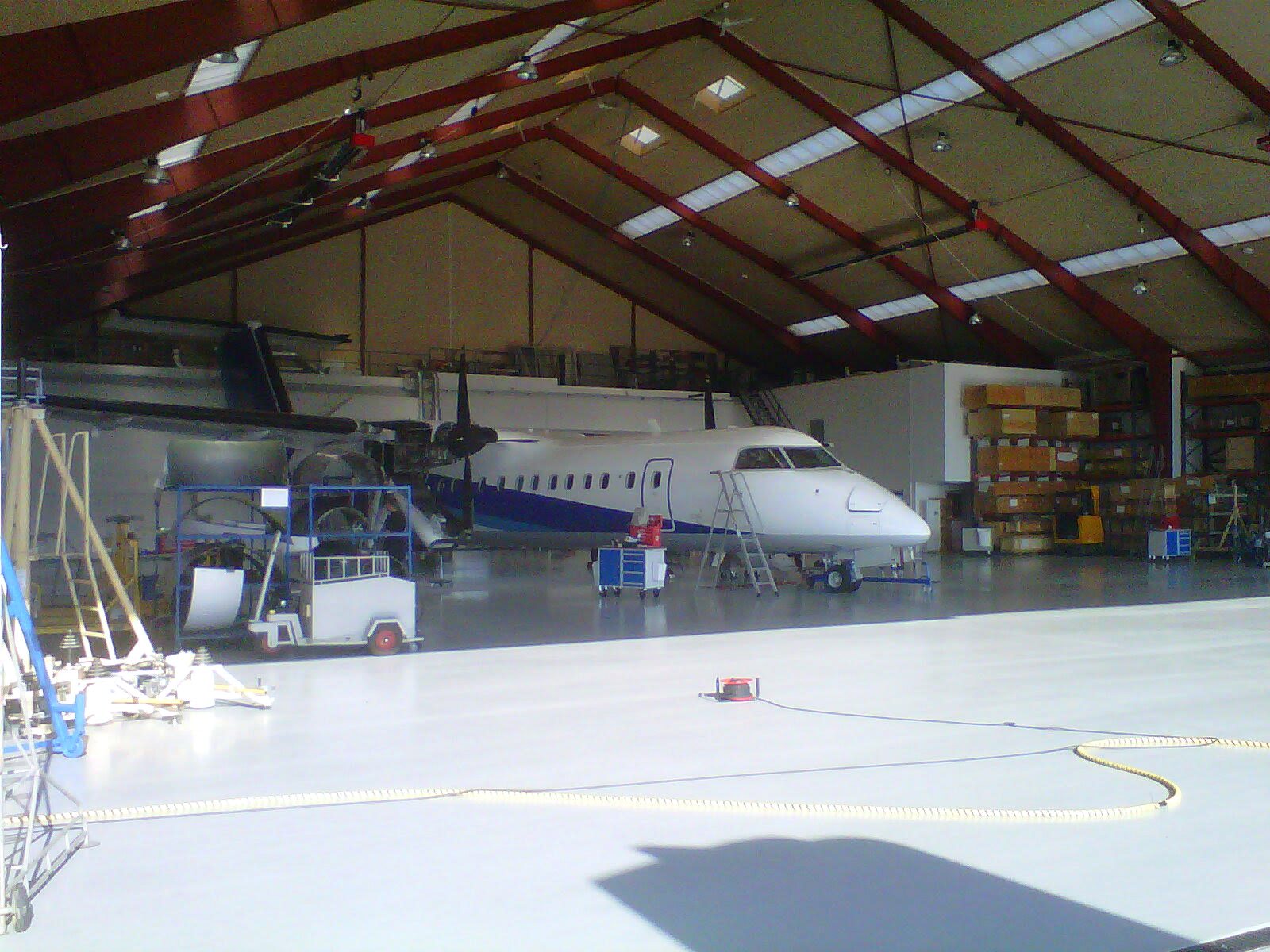 Aircraft in a maintenance hangar